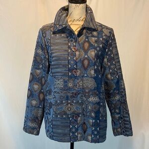 Sag Harbor Blue Brocade Art Tapestry Bohemian Style Jacket Blazer Size 6